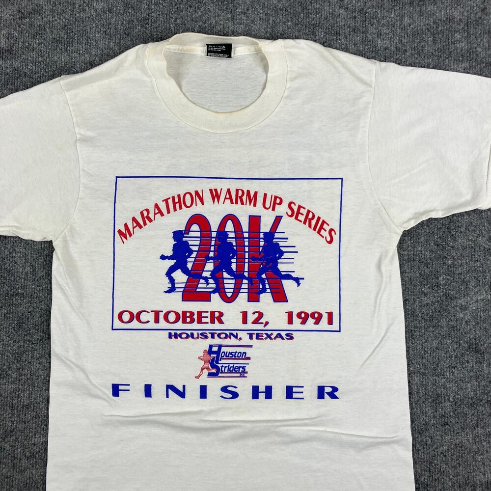 Screen Stars T-Shirt Mens Size M White 1991 Houston Marathon Finisher USA Made